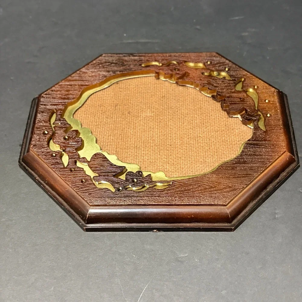 Vintage Octagonal Faux Wood Picture Frame Gold Floral Filigree 8x6.5